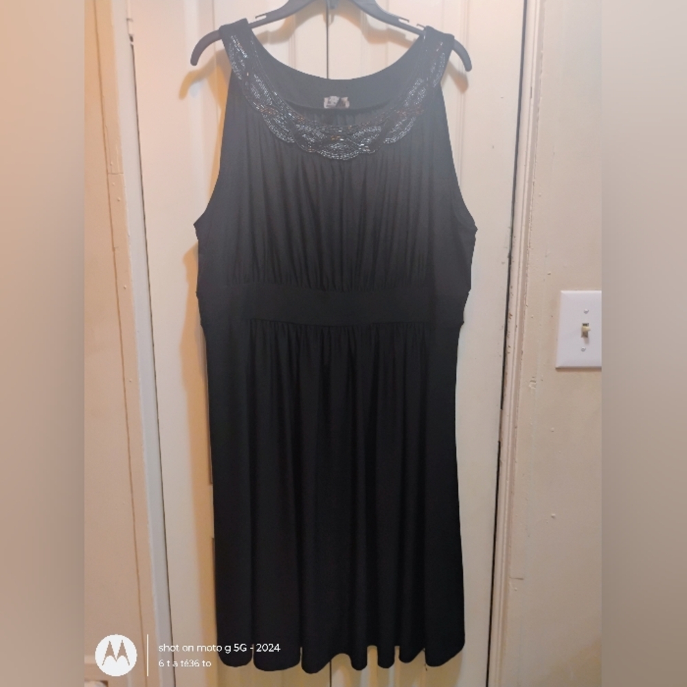 Haani Black Midi Dress with Embellished Neckline